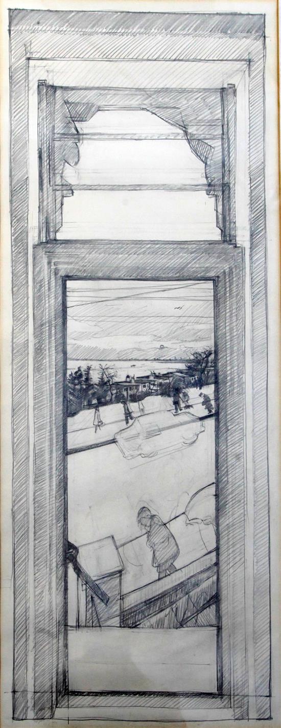 John Wonnacott (b.1940) Estuary window sketch, 26 x 10in.